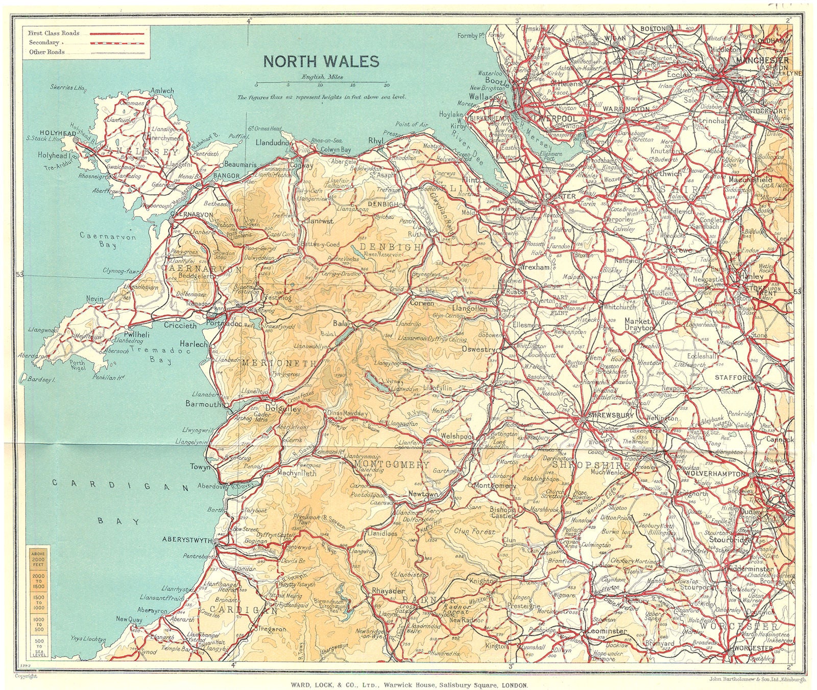 WALES. North Wales. WARD LOCK 1936 old vintage map plan chart